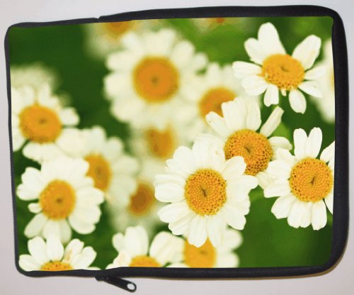 White Yellow Flowers on Green Laptop Sleeve - Note Book sleeve - iPad sleeve - can be used for for Fujitsu, Kindle, Samsung, Dell, Acer, ASUS Eee PC, Gateway, HP, Sony, Compaq, IBM, Mac, Sharp, Toshiba models - Unisex - Ideal gift for all occassions!