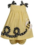 Bonnie Baby Baby-Girls Infant Bumble Bee Applique Seersucker Dress, Yellow, 12 Months