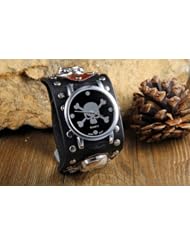 Youyoupifa Unisex Digital Skeleton Black Leather Band Movement Quartz Watch
