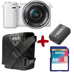 Bundle Sony NEX 5RL White Digital Camera + 8GB + Carry Case + Spare battery (16.1MP, 16-50mm Lens 3 inch LCD Screen)