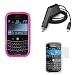 Hot Pink Durable Flexible Soft Silicone Skin Case + Premium Reusable LCD Protector with Lint Cleaning Cloth + Rapid Car Charger for AT&T RIM BlackBerry 9000 Bold Smartphone