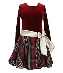 Metallic/Polyester/Spandex/Velvet Long Sleeves Scoop Neck Plaid Print Pleated  Dropped   Waistline  Dress With a Bow(s) and a Sash 