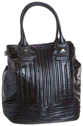 French Connection Women’s Metallic Piper Pleather Tote Black Metalic