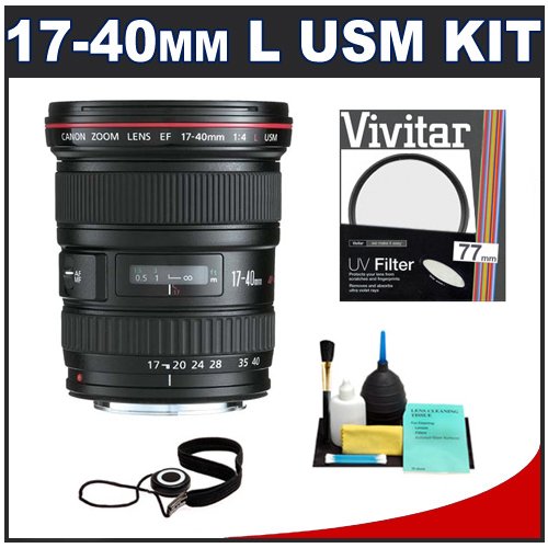 Canon EF 17-40mm f/4 L USM Zoom Lens + UV Filter + Accessory Kit for Canon EOS 30D, 40D, 50D, 5D Mark II, 7D, Rebel XS, XSi, XT, XTi, T1i Digital SLR Cameras