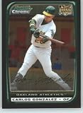 2008 Bowman Draft Chrome Baseball Cards # BDP19 Carlos Gonzalez (RC - Rookie Card) Oakland Athletics - MLB Trading Card in a Protective Display Case