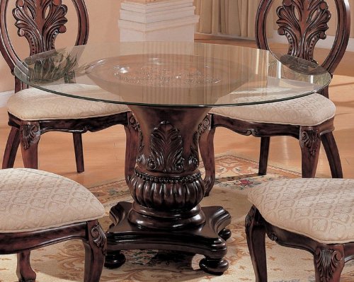Dining Table with Round Glass Top in Cherry - Coaster