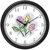 Pastel Pink and Yellow Rose Flowers Wall Clock by WatchBuddy Timepieces (Black Frame)