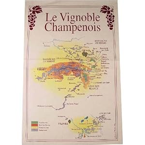Champagne Wines map instructional and Pictorial on Printed Towel. Terroirs de France Tea Towel