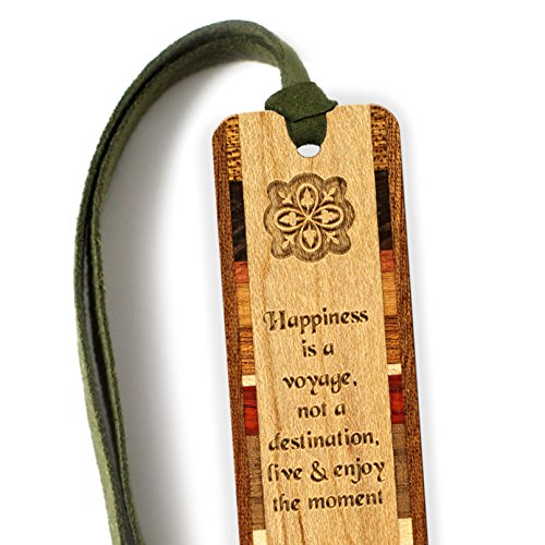 Happiness Quote – Voyage – Destination Engraved Wooden Bookmark with Tassel