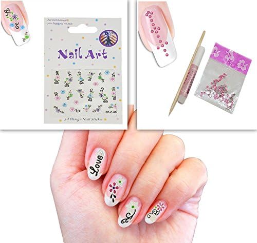3D Nail Art Decorative Decals Rhinestone At Very Great Price Set Of 10 Self Adhesive Stickers For Toe &amp; Fingernails With The Bonus Pack Of Super Shinny Design Rhinestone + Yellow Stick, 2Gm Glue Stick