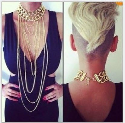 Rouzybay Women's Shiny Cut Plated Chains Necklace Choker Chunky Body Chain Punk Boho Gothic Gold