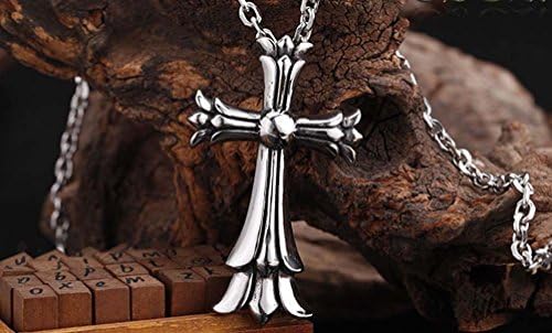 Clara Jewel Men's Punk Vintage Stainless Steel Gothic Cross Chrome Pendant Necklace For Men For Boys