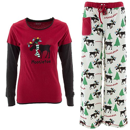 Lazy One Juniors Christmas Pajama Set Moosletoe