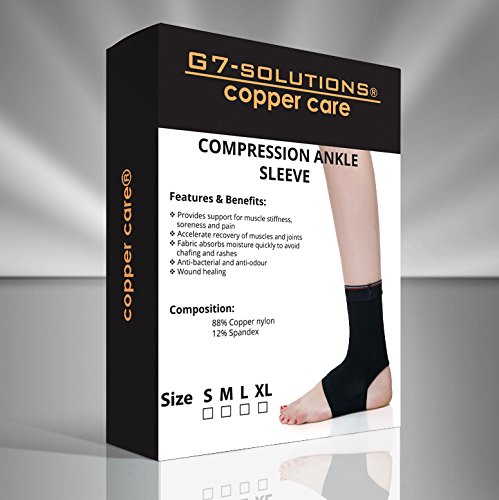 Ankle Sleeve Compression Copper Infused Foot Support Fit - 88% Copper Nylon - Pain Relief, Speeds Plantar Fasciitis Recovery - By Get 7 Solutions (X-large)