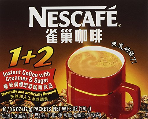 Nescafe 1+2 Instant Coffee with Creamer and Sugar (10 Packets), 6 Ounce Box