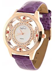 Womens Quartz Wrist Watch with PU Leather Band & Rhinestone Ornament - Purple SWWM4-181699