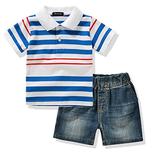 Ferenyi Toddler Boys Clothing Boys' Solid Pique Polo Shirt and Denim Shorts Sets