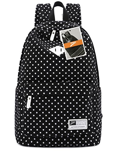 Leaper Casual Style Polka Dots Laptop Back Pack School Bag (Black)