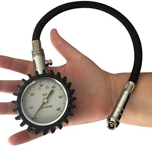 Tire Pressure Gauge 60 PSI with hose and 360º swivel Angle Chuck for Car, Motorcycle and Heavy duty