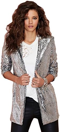Lerela Women'S Autumn Long Sleeve Sequin Motorcycle Jacket Coat Blazer Outwear