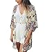 Akery Women's Beach Cover Up Chiffon Diamond Lattice Print Kimono Cardigan