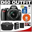 Nikon D60 Digital SLR Camera with 18-55mm AF-S VR Zoom Lens + 16GB SD Card + EN-EL9 Battery + Case + Cameta Bonus Accessory Kit