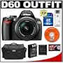 Nikon D60 Digital SLR Camera with 18-55mm AF-S VR Zoom Lens + 16GB SD Card + EN-EL9 Battery + Case + Cameta Bonus Accessory Kit