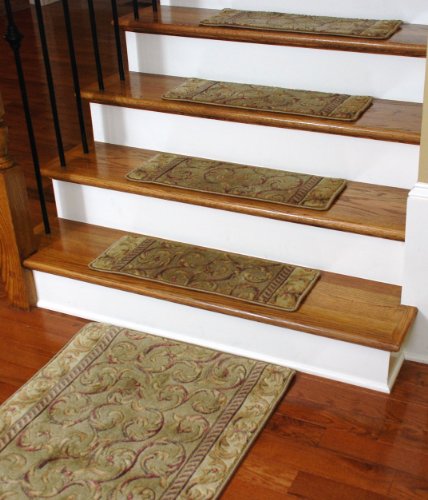 Premium Carpet Stair Treads - Meadow Scrollwork PLUS a Matching 5 Runner