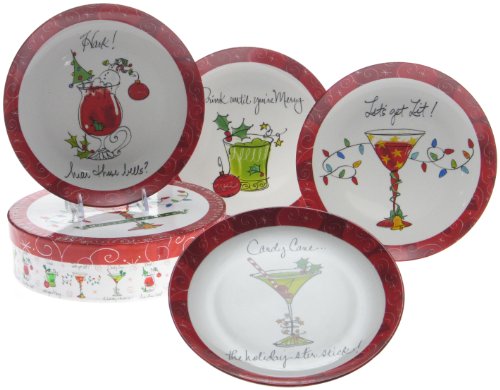 Holiday Cheer 8-Inch Dessert Plates in Hatbox Set of 4