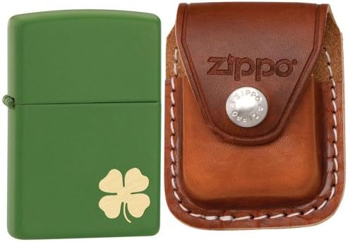 Zippo 21032 Classic Shamrock Moss Green Matte Windproof Lighter with Zippo Brown Leather Clip Pouch