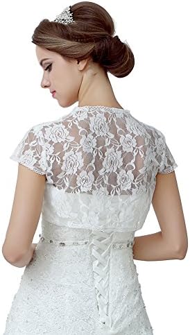 Diyouth Short Cap Sleeve White Lace Shawl Wedding Jacket
