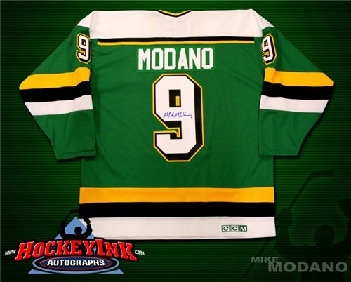 Mike Modano Autographed/Hand Signed Minnesota Stars Vintage Green Jersey