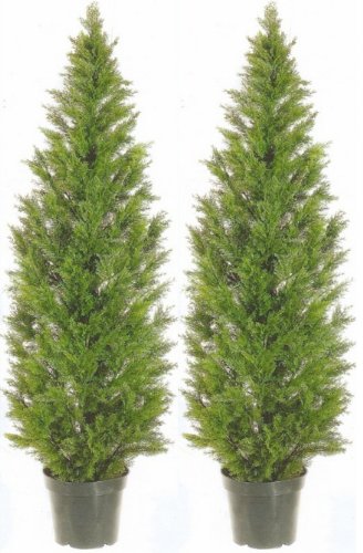 Two 5 Foot Artificial Topiary Cedar Trees Potted Indoor Outdoor Plants On Sale
