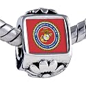 Gold Character Marine Corps Photo Flower European Charm Bead Bracelets - Pandora & Bracelet Compatible