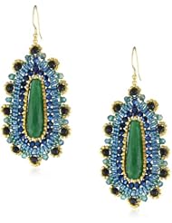 Miguel Ases Blue Gold Stone and Green Jade Tear Drop Earrings