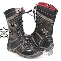 FLOWER GIRL Mädchen Winter Stiefel, Decksohle Leder, schwarz-silber