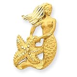 14k Satin Diamond-Cut Open-Backed Mermaid Pendant