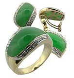 Green Jade and Diamond Rivus Earring, Ring and Pendant Set, 14k Gold