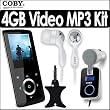 Coby MP705 4GB (MP705-4G) Slim MP3/FM/MP4 Player Kit With Coby CA-745 Wireless Car FM Transmitter, Coby CVE92 Earphones & Nite Ize Curvyman Cord Supervisor Organizer