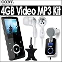 Coby MP705 4GB (MP705-4G) Slim MP3/FM/MP4 Player Kit With Coby CA-745 Wireless Car FM Transmitter, Coby CVE92 Earphones & Nite Ize Curvyman Cord Supervisor Organizer