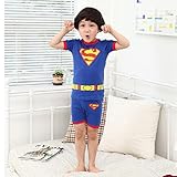 プリントパジャマ半袖&短パン(スーパーマン)90cm～130cm　春夏　薄手綿100％ ブルー/90ｃｍ～130ｃｍ6点セット 【1点】