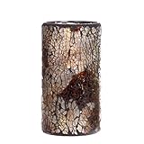 Home impressions Cracked Mosaic Glass Flameless Pillar Led Wax candle light with Timer, Multi Brown,
