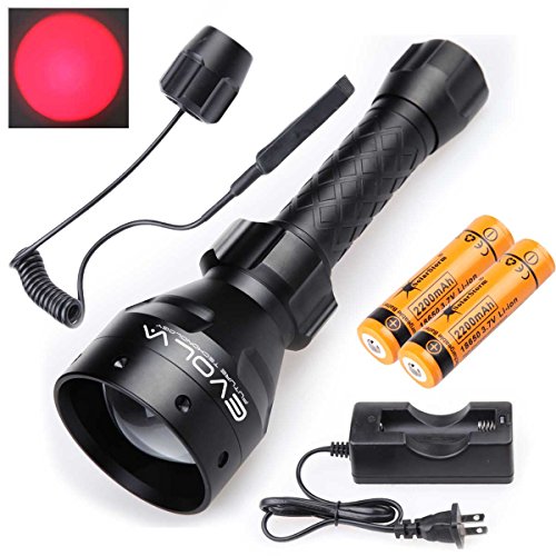 Evolva Future Technology T67 Red LED XP-E Hunting Light Flashlight Torch (Torch+Battery+Charger+Pressure Switch)
