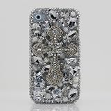 3D Swarovski Diamond Silver Cross Crystal Bling Case Cover faceplate for iphone 4 4S AT&T Verizon & Sprint (Handcrafted by BlingAngels)