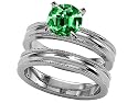 1.35 cttw Sterling Silver 14K White Gold Plated Lab Created Round Emerald Engagement Wedding Set - Gold Plated Silver