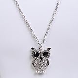 Silver Plated Black Eyes Owl with Chain