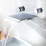 Contemporary Two Handle Widespread Wall Mount Waterfall Bathroom Vanity Sink Faucet, Chrome