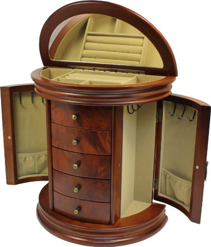 Burlwood Walnut Queen Anne Style Jewelry Box Earring Necklace Storage Case