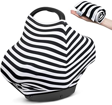 Nursing Cover Scarf Poncho for Breastfeeding / Stretchy Multi-Use Baby Car Seat Canopy / Grocery Cart Cover. Unisex Black &amp; White. Perfect Baby Shower Gift!