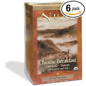 Numi Organic Tea Chinese Breakfast, Full Leaf Black Tea in Teabags, 18-Count Box (Pack of 6)